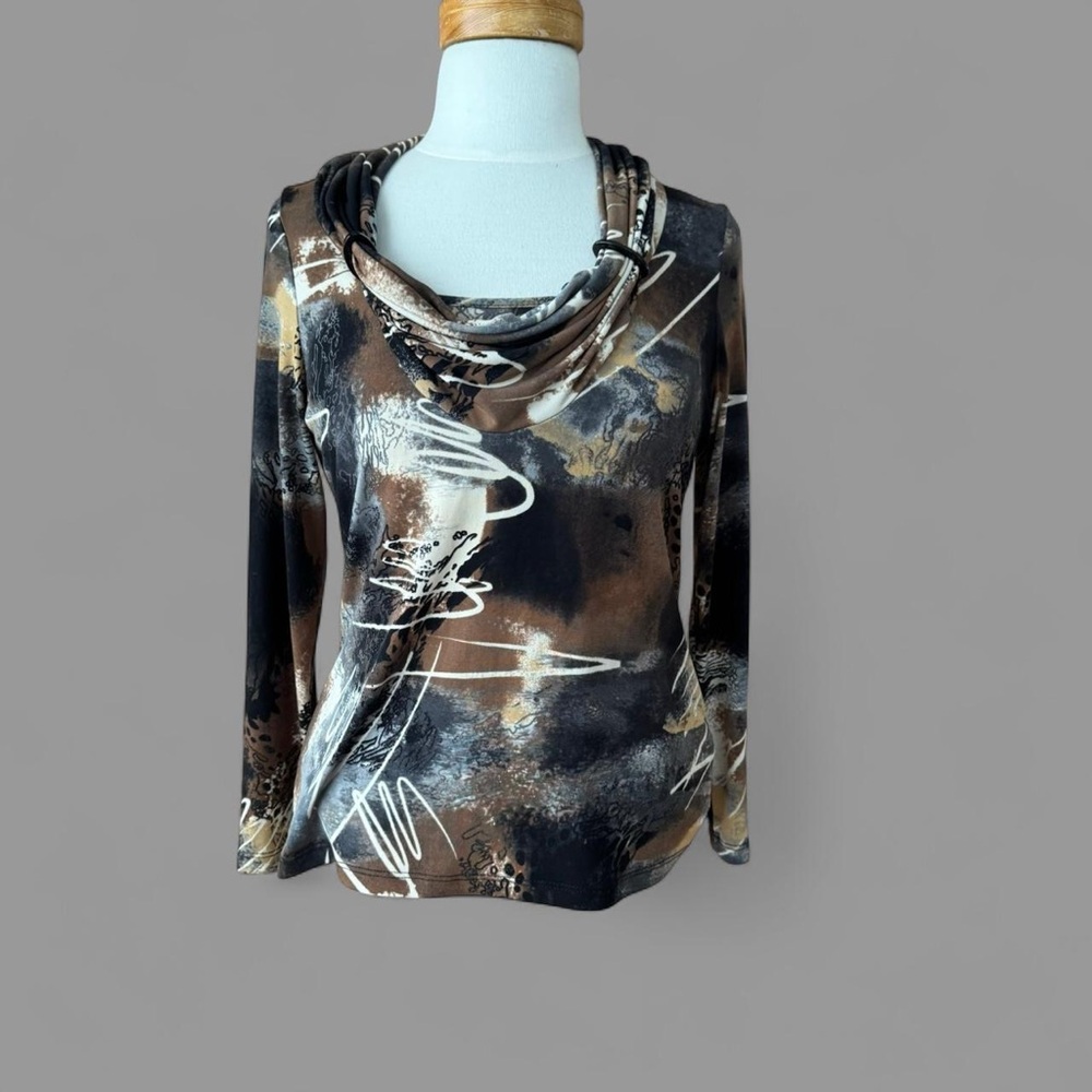 Abstract Print Cowl Neck Sweater